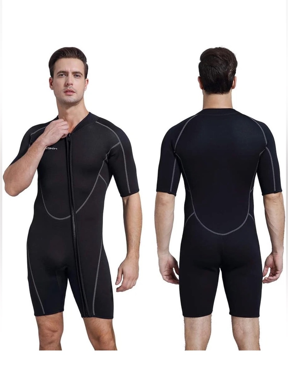 Seaskin 3MM Shorty Wetsuit Scuba-suit Medium Black Full Front Zip.